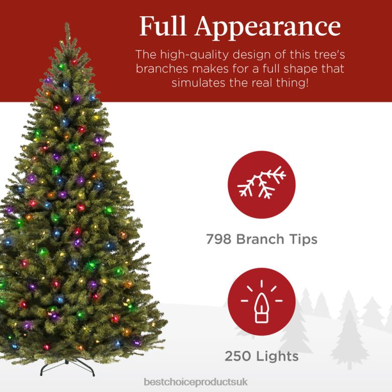 Seasonal Best Choice ProductsPre-Lit Artificial Spruce Christmas Tree w/ Multicolored LED Lights N62R11 Beauty