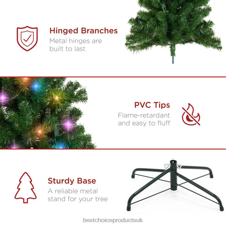 Seasonal Best Choice ProductsPre-Lit Artificial Spruce Christmas Tree w/ Multicolored LED Lights N62R11 Beauty