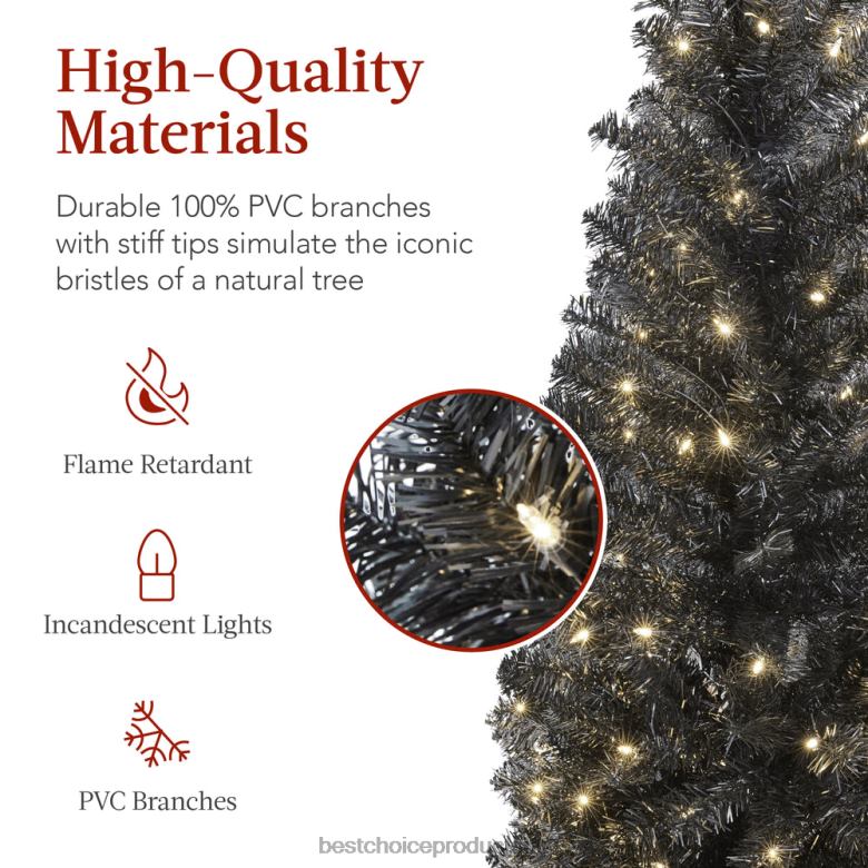 Seasonal Best Choice ProductsPre-Lit Black Artificial Pencil Holiday Tree N62R163 Beauty
