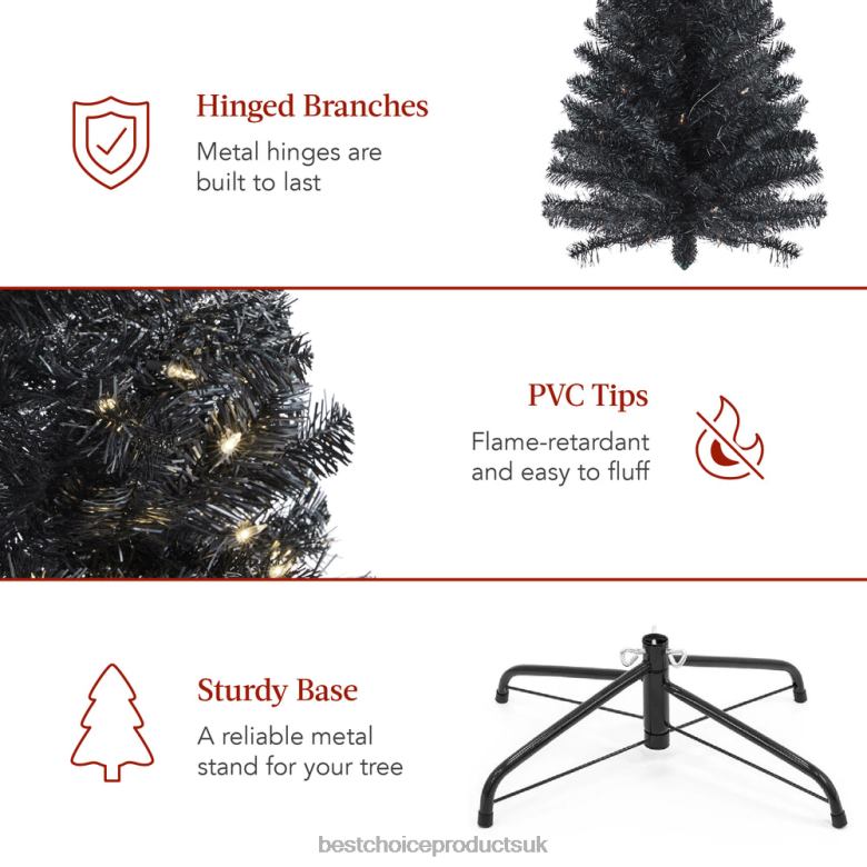 Seasonal Best Choice ProductsPre-Lit Black Artificial Pencil Holiday Tree N62R163 Beauty