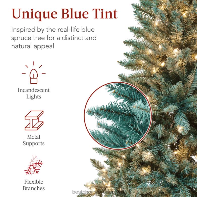 Seasonal Best Choice ProductsPre-Lit Blue Spruce Christmas Tree w/ Foldable Base, Incandescent Lights N62R51 Beauty