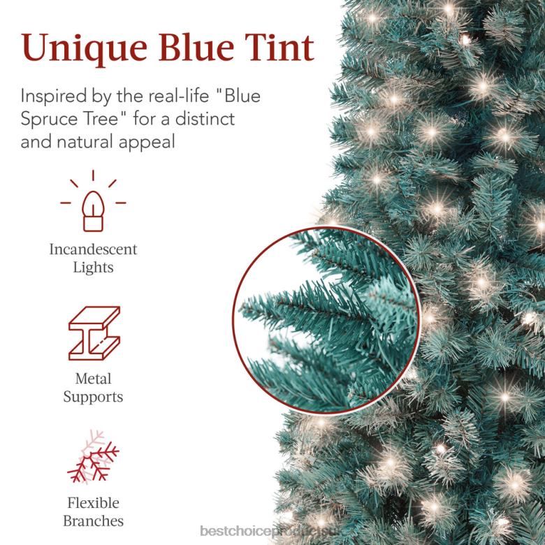 Seasonal Best Choice ProductsPre-Lit Blue Spruce Pencil Christmas Tree w/ Metal Base, Incandescent Lights N62R203 Beauty