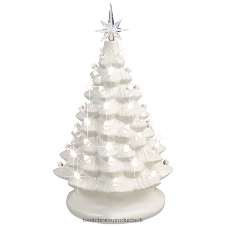 Seasonal Best Choice ProductsPre-Lit Ceramic Tabletop Christmas Tree with Lights- 15in N62R215 White w/ Warm White Lights