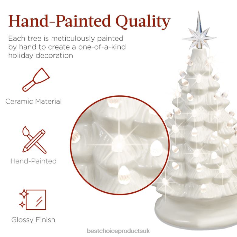 Seasonal Best Choice ProductsPre-Lit Ceramic Tabletop Christmas Tree with Lights- 15in N62R215 White w/ Warm White Lights