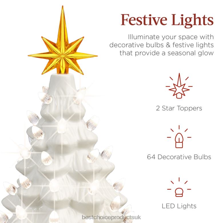 Seasonal Best Choice ProductsPre-Lit Ceramic Tabletop Christmas Tree with Lights- 15in N62R215 White w/ Warm White Lights