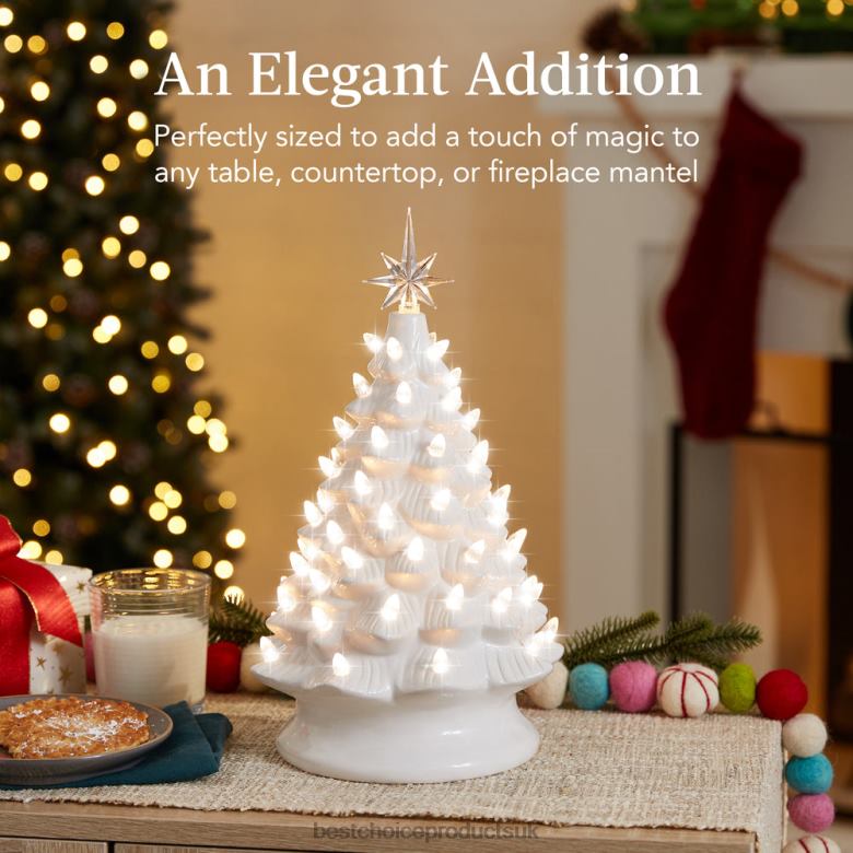 Seasonal Best Choice ProductsPre-Lit Ceramic Tabletop Christmas Tree with Lights- 15in N62R215 White w/ Warm White Lights