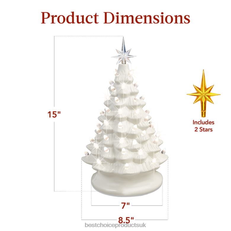 Seasonal Best Choice ProductsPre-Lit Ceramic Tabletop Christmas Tree with Lights- 15in N62R215 White w/ Warm White Lights