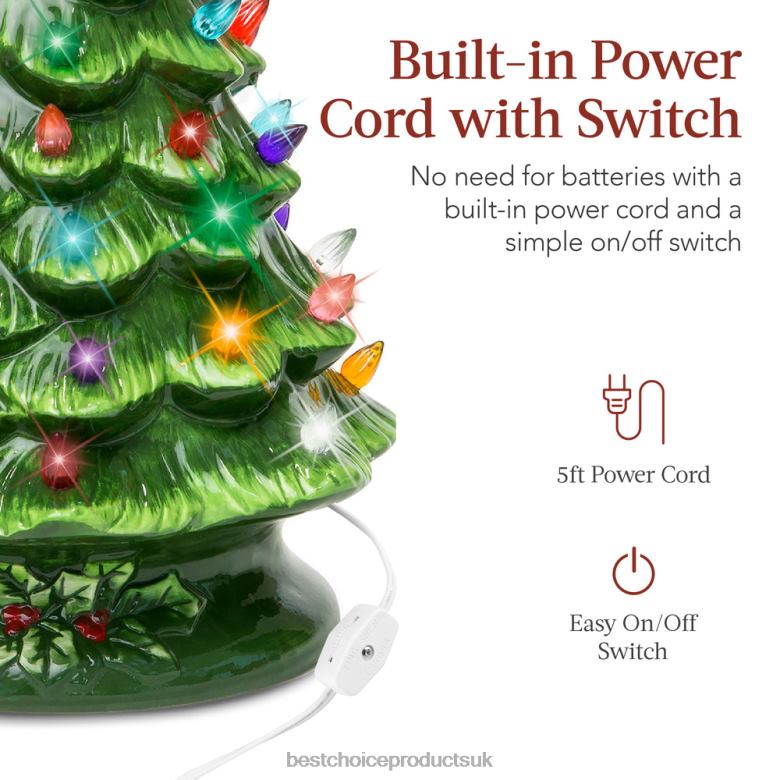 Seasonal Best Choice ProductsPre-Lit Ceramic Tabletop Christmas Tree with Lights- 15in N62R216 Green w/ Multicolored Lights