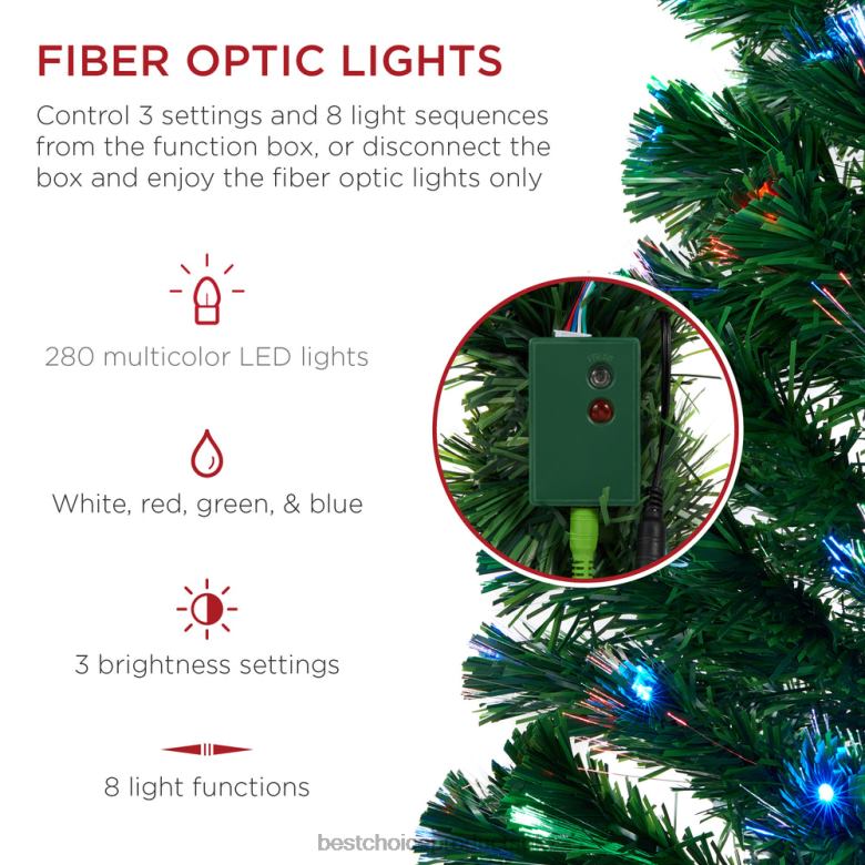 Seasonal Best Choice ProductsPre-Lit Fiber Optic Pine Christmas Tree w/ Multicolor & LED Lights N62R100 Beauty