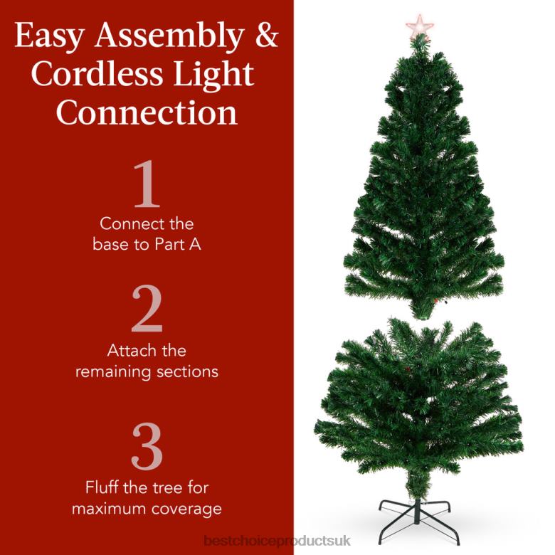 Seasonal Best Choice ProductsPre-Lit Fiber Optic Pine Christmas Tree w/ Multicolor & LED Lights N62R100 Beauty
