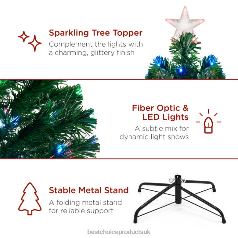 Seasonal Best Choice ProductsPre-Lit Fiber Optic Pine Christmas Tree w/ Multicolor & LED Lights N62R100 Beauty