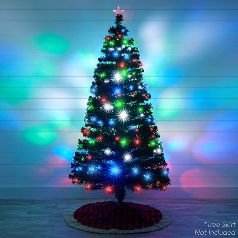 Seasonal Best Choice ProductsPre-Lit Fiber Optic Pine Christmas Tree w/ Multicolor & LED Lights N62R100 Beauty