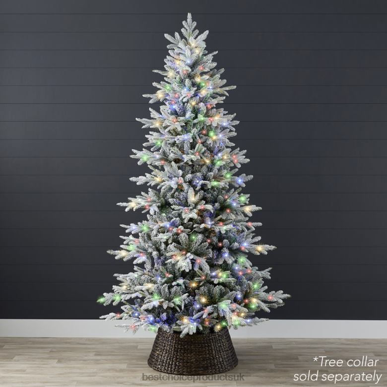 Seasonal Best Choice ProductsPre-Lit Flocked Artificial Aspen Noble Fir Christmas Tree N62R58 Metal Stand