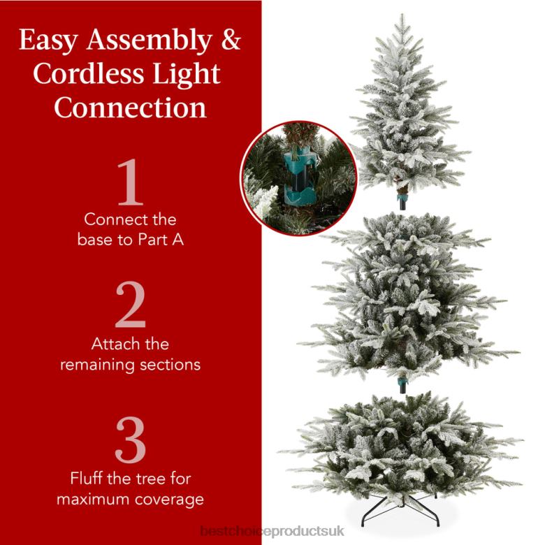 Seasonal Best Choice ProductsPre-Lit Flocked Artificial Aspen Noble Fir Christmas Tree N62R58 Metal Stand