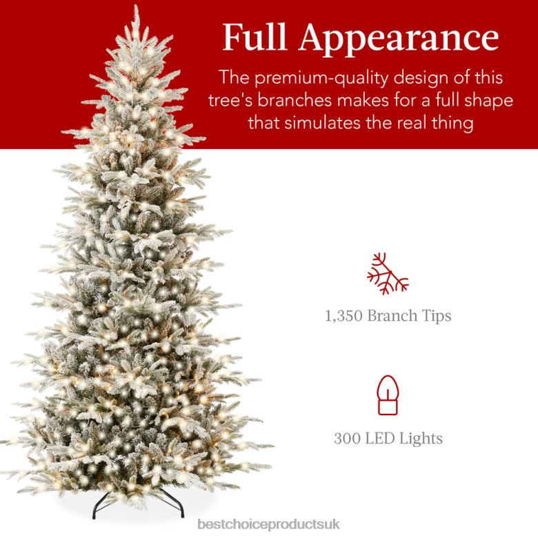 Seasonal Best Choice ProductsPre-Lit Flocked Artificial Aspen Noble Fir Christmas Tree N62R58 Metal Stand