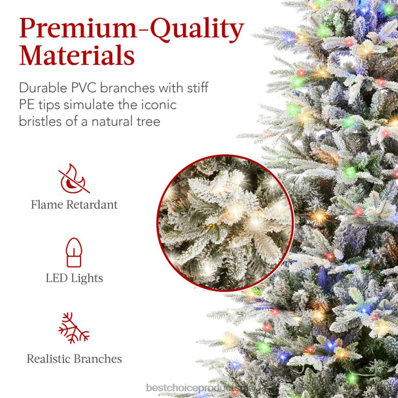 Seasonal Best Choice ProductsPre-Lit Flocked Artificial Aspen Noble Fir Christmas Tree N62R59 Metal Stand