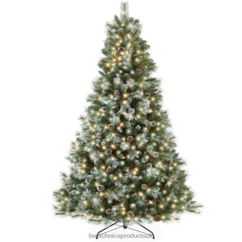 Seasonal Best Choice ProductsPre-Lit Frosted Artificial Scotch Pine Christmas Tree N62R234 Metal Stand
