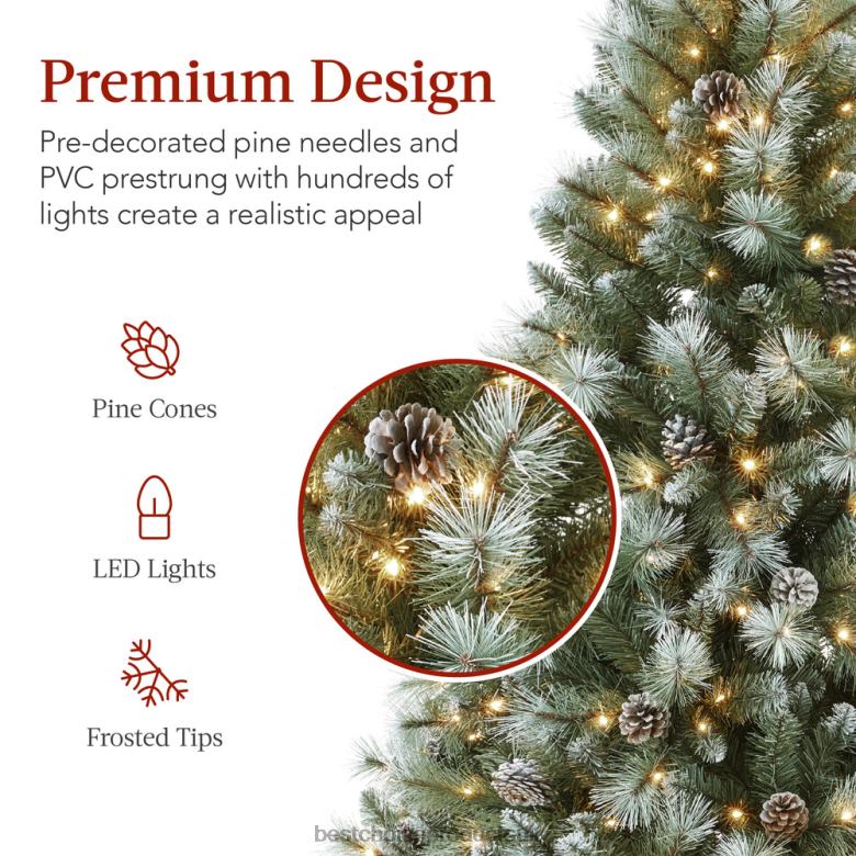 Seasonal Best Choice ProductsPre-Lit Frosted Artificial Scotch Pine Christmas Tree N62R234 Metal Stand