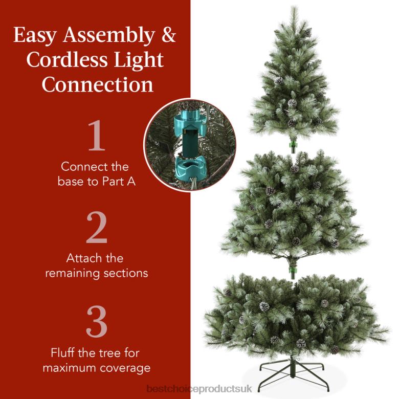 Seasonal Best Choice ProductsPre-Lit Frosted Artificial Scotch Pine Christmas Tree N62R234 Metal Stand