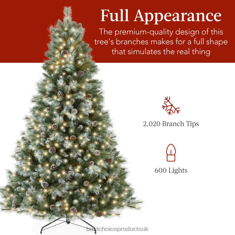Seasonal Best Choice ProductsPre-Lit Frosted Artificial Scotch Pine Christmas Tree N62R235 Metal Stand
