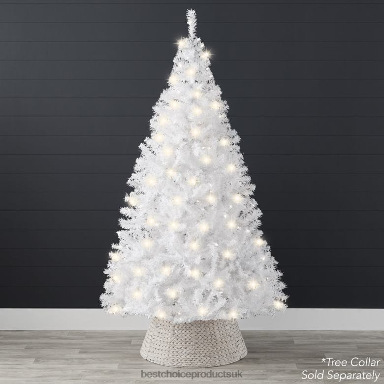 Seasonal Best Choice ProductsPre-Lit Hinged Artificial White Pine Christmas Tree w/ Lights N62R184 Metal Stand