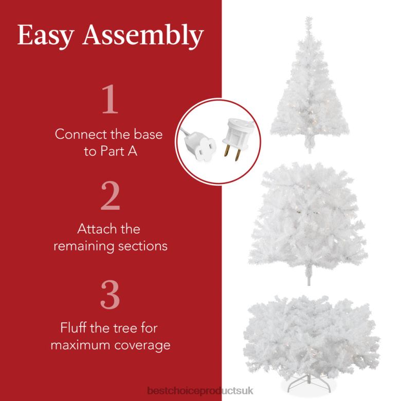 Seasonal Best Choice ProductsPre-Lit Hinged Artificial White Pine Christmas Tree w/ Lights N62R184 Metal Stand