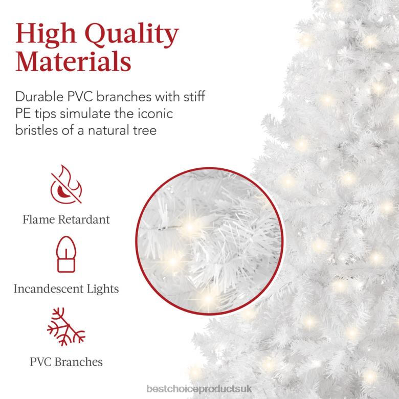 Seasonal Best Choice ProductsPre-Lit Hinged Artificial White Pine Christmas Tree w/ Lights N62R185 Metal Stand