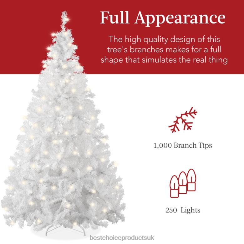 Seasonal Best Choice ProductsPre-Lit Hinged Artificial White Pine Christmas Tree w/ Lights N62R185 Metal Stand