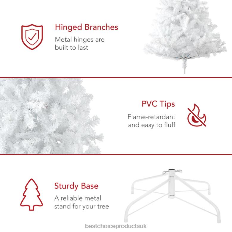 Seasonal Best Choice ProductsPre-Lit Hinged Artificial White Pine Christmas Tree w/ Lights N62R186 Metal Stand