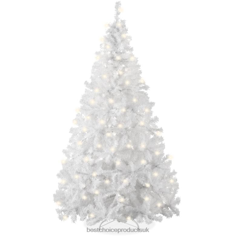 Seasonal Best Choice ProductsPre-Lit Hinged Artificial White Pine Christmas Tree w/ Lights N62R187 Metal Stand