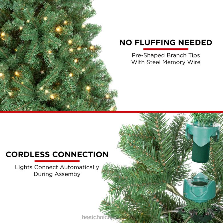 Seasonal Best Choice ProductsPre-Lit Instant No Fluff Artificial Spruce Christmas Tree w/ Memory Branches N62R131 Multicolor