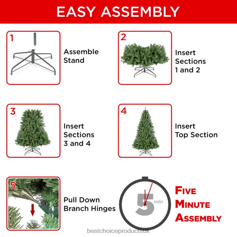 Seasonal Best Choice ProductsPre-Lit Instant No Fluff Artificial Spruce Christmas Tree w/ Memory Branches N62R131 Multicolor