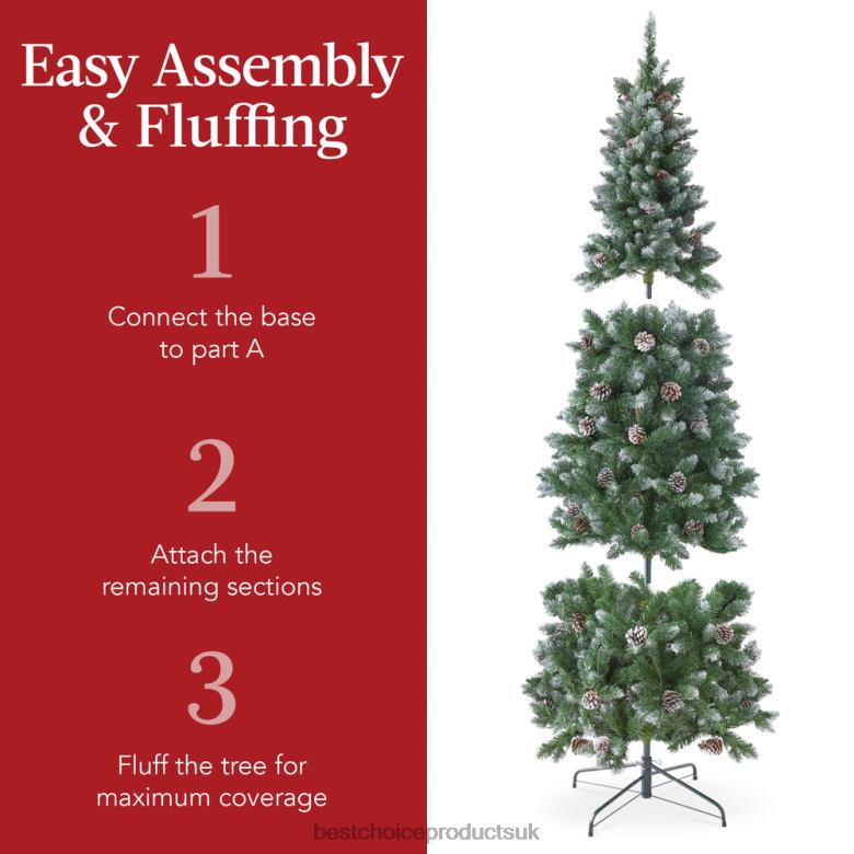 Seasonal Best Choice ProductsPre-Lit Partially Flocked Pencil Christmas Tree w/ Pine Cones N62R153 Metal Stand