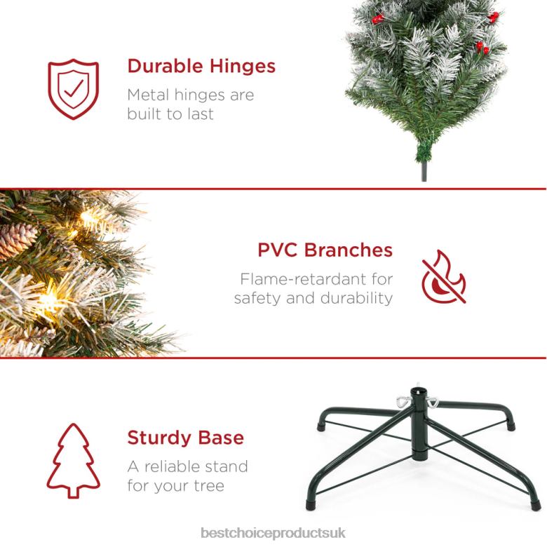 Seasonal Best Choice ProductsPre-Lit Partially Flocked Spruce Pencil Tree w/ Berries, Pine Cones N62R154 Beauty