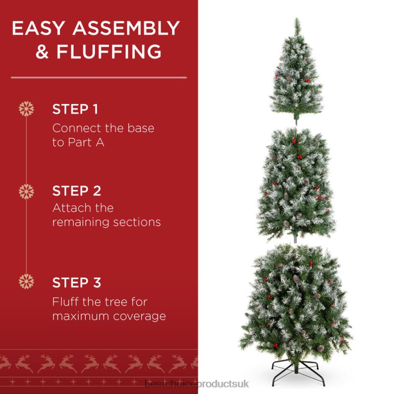 Seasonal Best Choice ProductsPre-Lit Partially Flocked Spruce Pencil Tree w/ Berries, Pine Cones N62R157 Beauty
