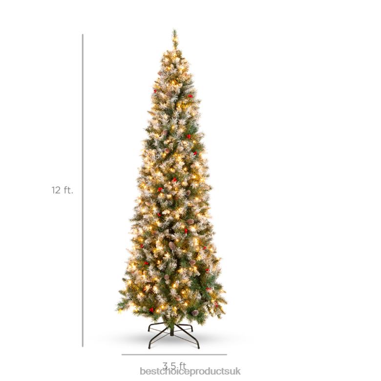 Seasonal Best Choice ProductsPre-Lit Partially Flocked Spruce Pencil Tree w/ Berries, Pine Cones N62R157 Beauty