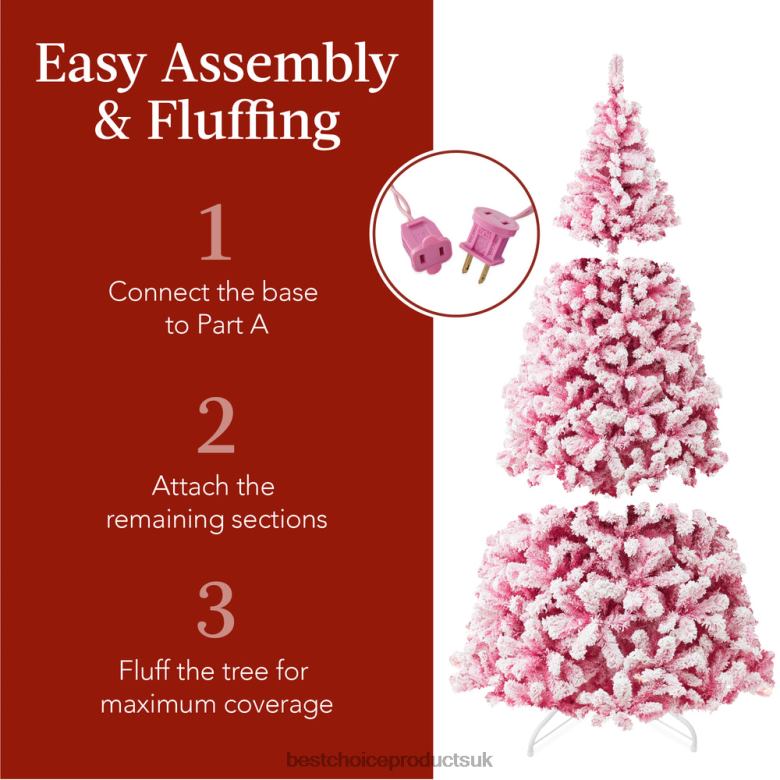 Seasonal Best Choice ProductsPre-Lit Pink Christmas Tree Flocked Full Holiday Decor w/ Metal Base N62R181 Beauty