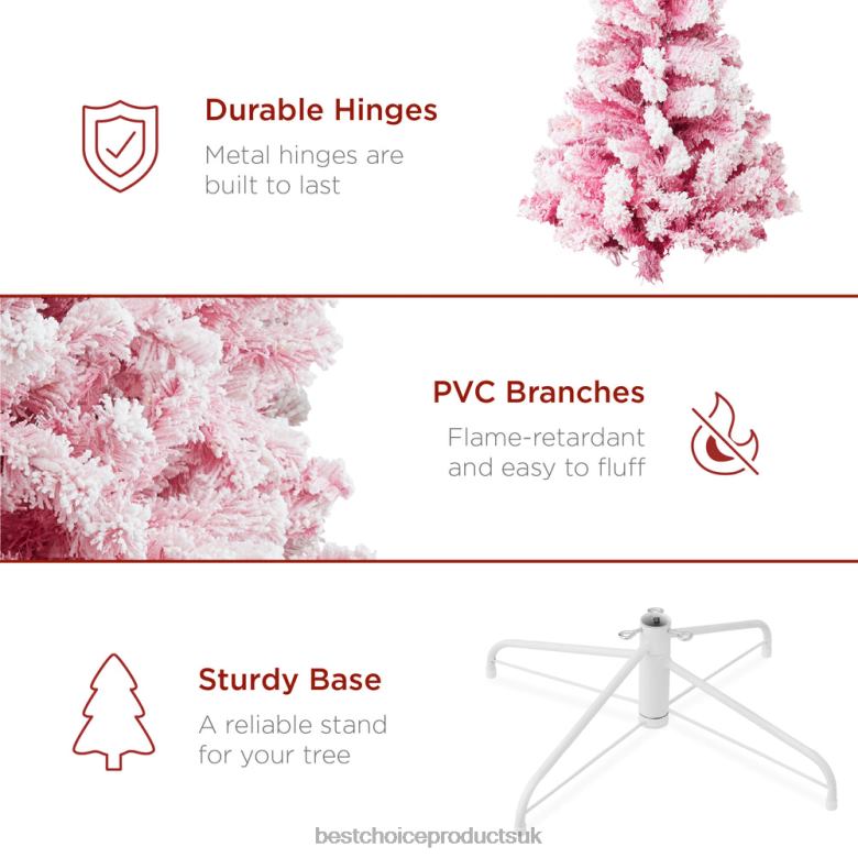 Seasonal Best Choice ProductsPre-Lit Pink Christmas Tree Flocked Full Holiday Decor w/ Metal Base N62R181 Beauty