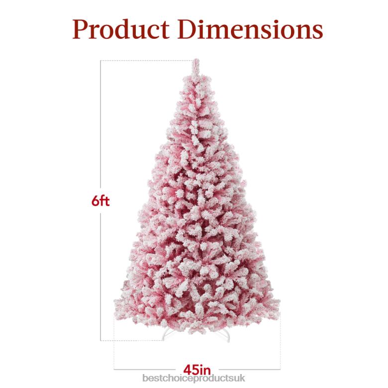 Seasonal Best Choice ProductsPre-Lit Pink Christmas Tree Flocked Full Holiday Decor w/ Metal Base N62R181 Beauty
