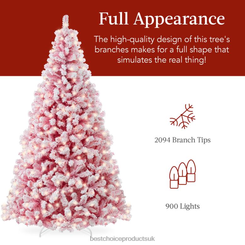 Seasonal Best Choice ProductsPre-Lit Pink Christmas Tree Flocked Full Holiday Decor w/ Metal Base N62R183 Beauty