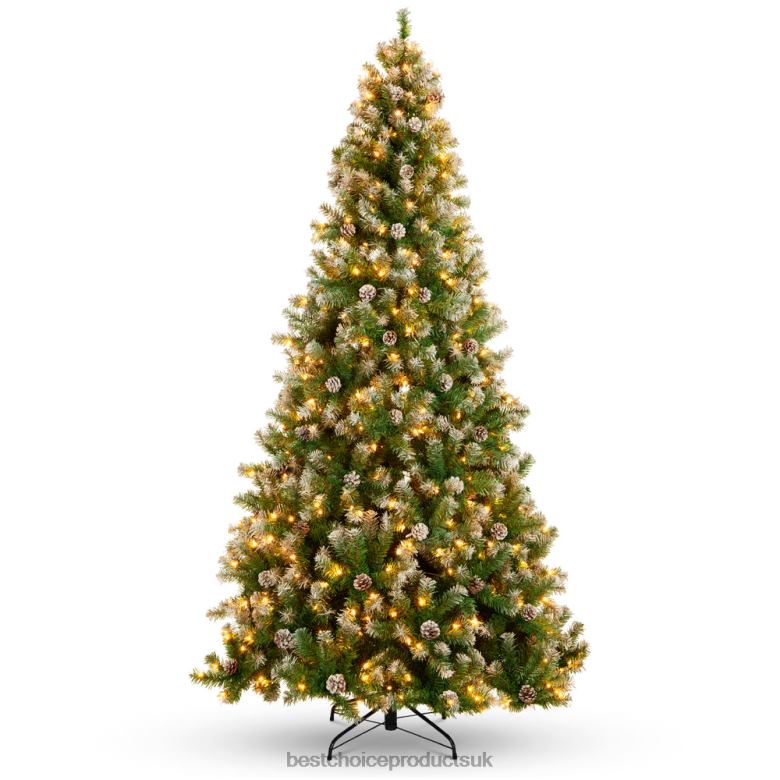 Seasonal Best Choice ProductsPre-Lit Pre-Decorated Christmas Tree w/ Flocked Tips, Pine Cones N62R73 Beauty