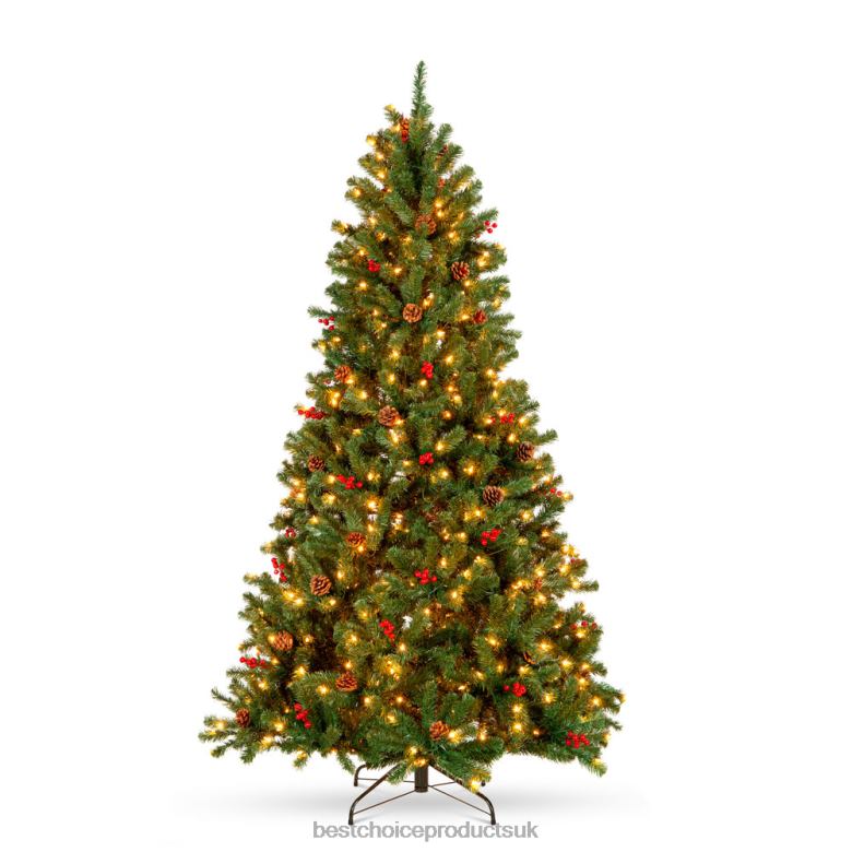Seasonal Best Choice ProductsPre-Lit Pre-Decorated Spruce Christmas Tree w/ Pine Cones N62R54 Berries
