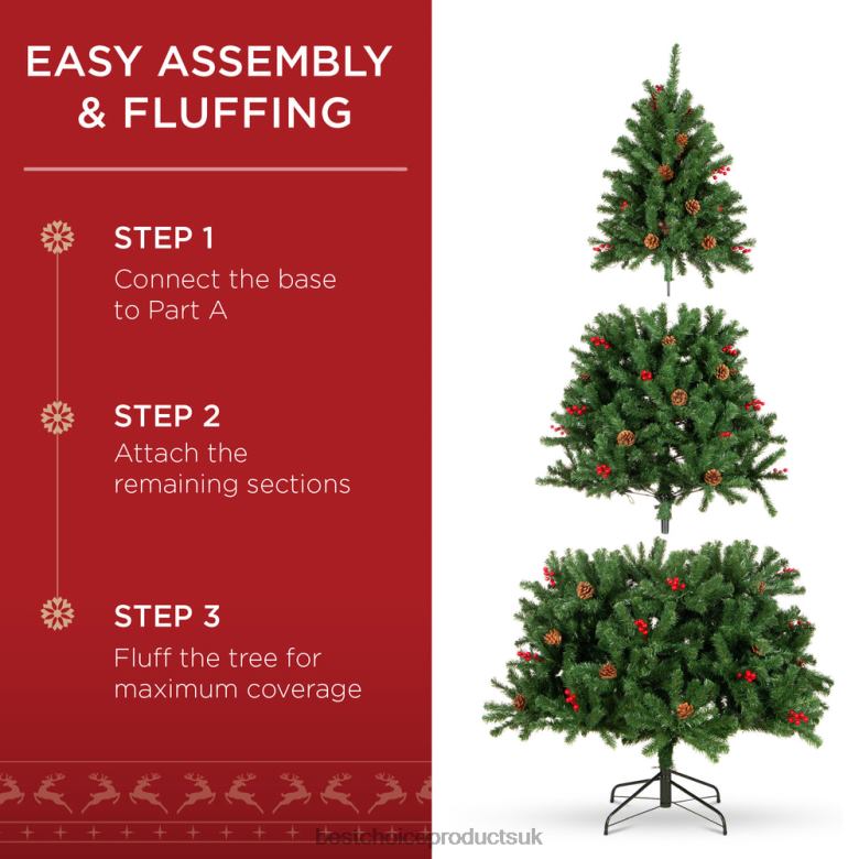 Seasonal Best Choice ProductsPre-Lit Pre-Decorated Spruce Christmas Tree w/ Pine Cones N62R55 Berries