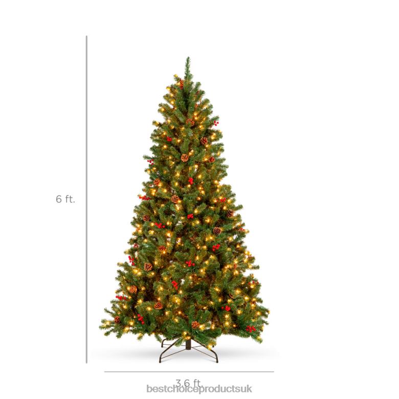 Seasonal Best Choice ProductsPre-Lit Pre-Decorated Spruce Christmas Tree w/ Pine Cones N62R55 Berries