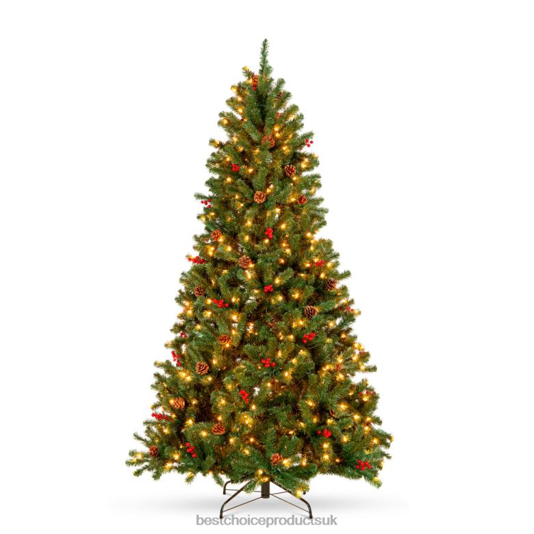 Seasonal Best Choice ProductsPre-Lit Pre-Decorated Spruce Christmas Tree w/ Pine Cones N62R57 Berries