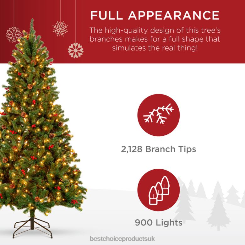 Seasonal Best Choice ProductsPre-Lit Pre-Decorated Spruce Christmas Tree w/ Pine Cones N62R57 Berries