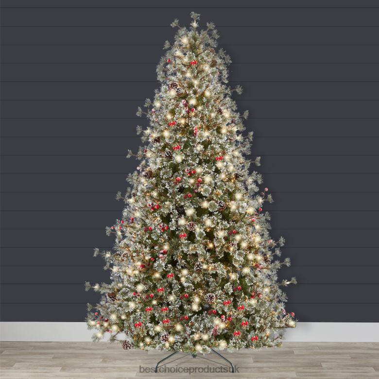 Seasonal Best Choice ProductsPre-Lit Semi-Flocked Artificial Cashmere Pine Christmas Tree N62R42 Metal Stand