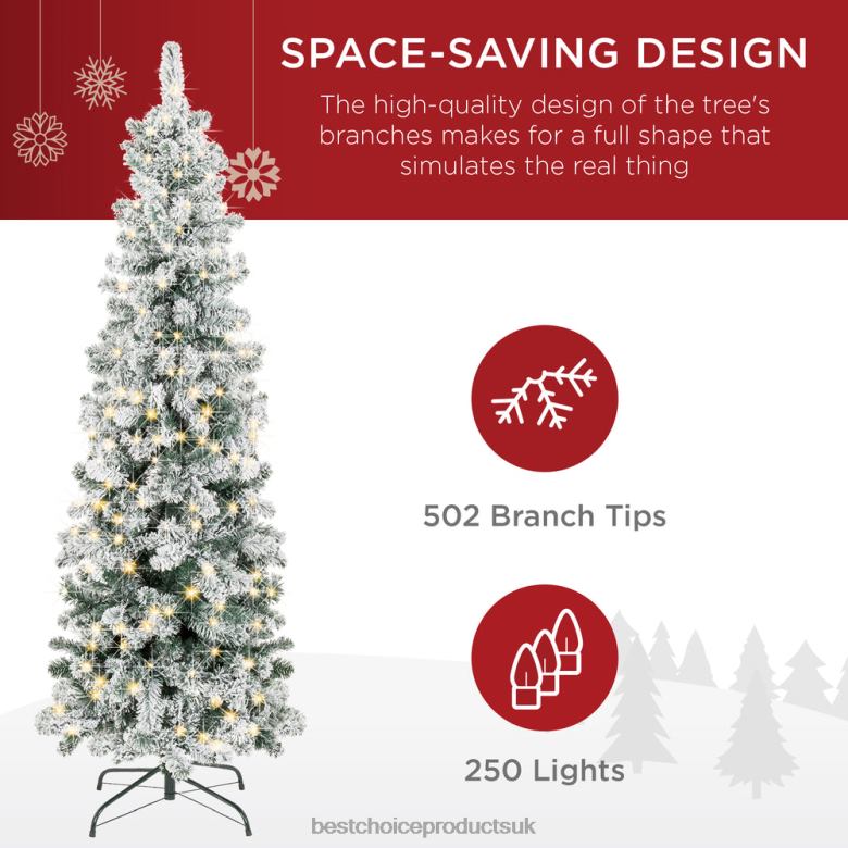 Seasonal Best Choice ProductsPre-Lit Snow Flocked Artificial Pencil Christmas Tree N62R167 Beauty