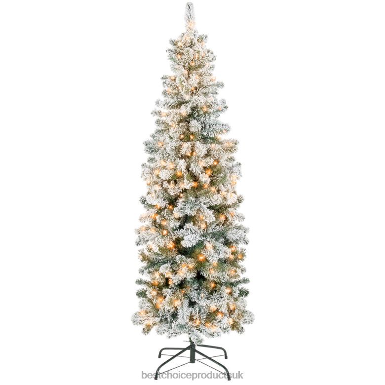 Seasonal Best Choice ProductsPre-Lit Snow Flocked Artificial Pencil Christmas Tree N62R169 Beauty