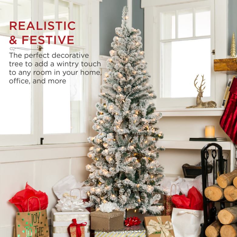 Seasonal Best Choice ProductsPre-Lit Snow Flocked Artificial Pencil Christmas Tree N62R170 Beauty